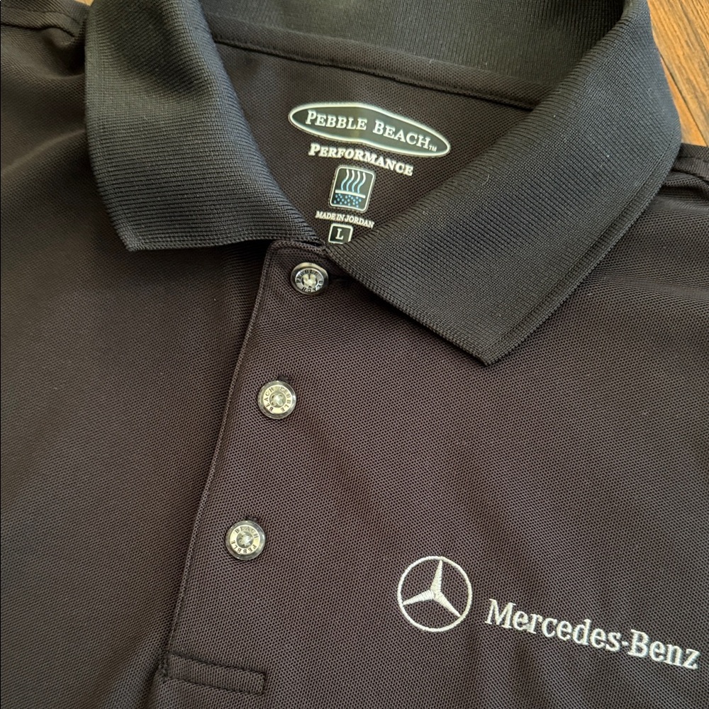 Men's Black Polo Shirt-Mercedes logo-rich black fabric (not shown well in photo)